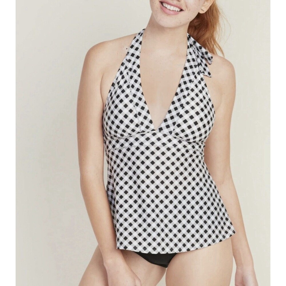 Old Navy Women’s Wht/Blk Gingham Peplum-Hem Tankini Swim Top Size 2XL CE6179